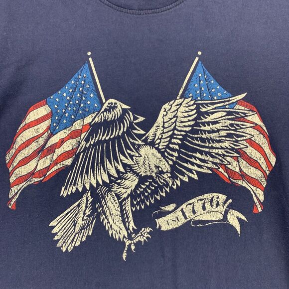 Home Of The Brave T-Shirt XL Blue Adult Short Sleeve Eagle American Flag Graphic - Picture 4 of 11